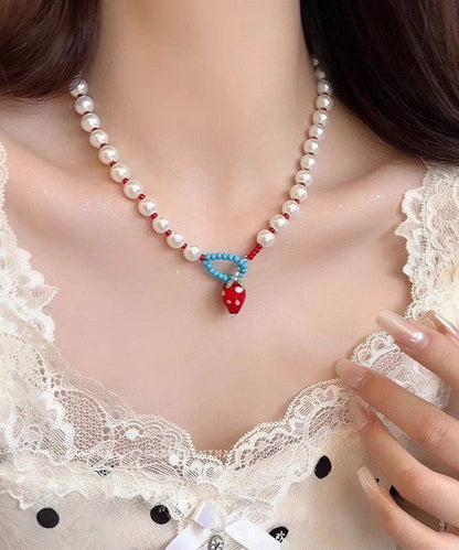 White Alloy Strawberries Pearl Princess Necklace