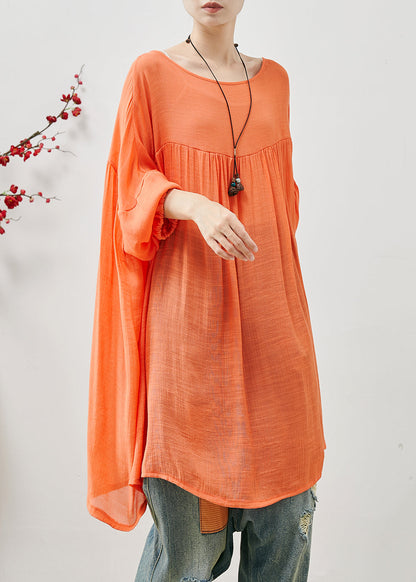 Orange Oversized Lace Up Cotton Tops Fall
