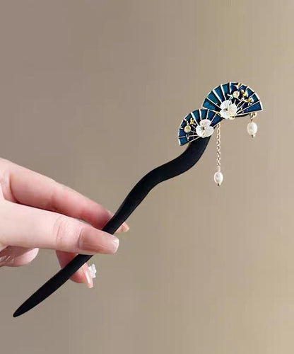 Handmade Black Sandalwood Pearl Tassel Hairpin