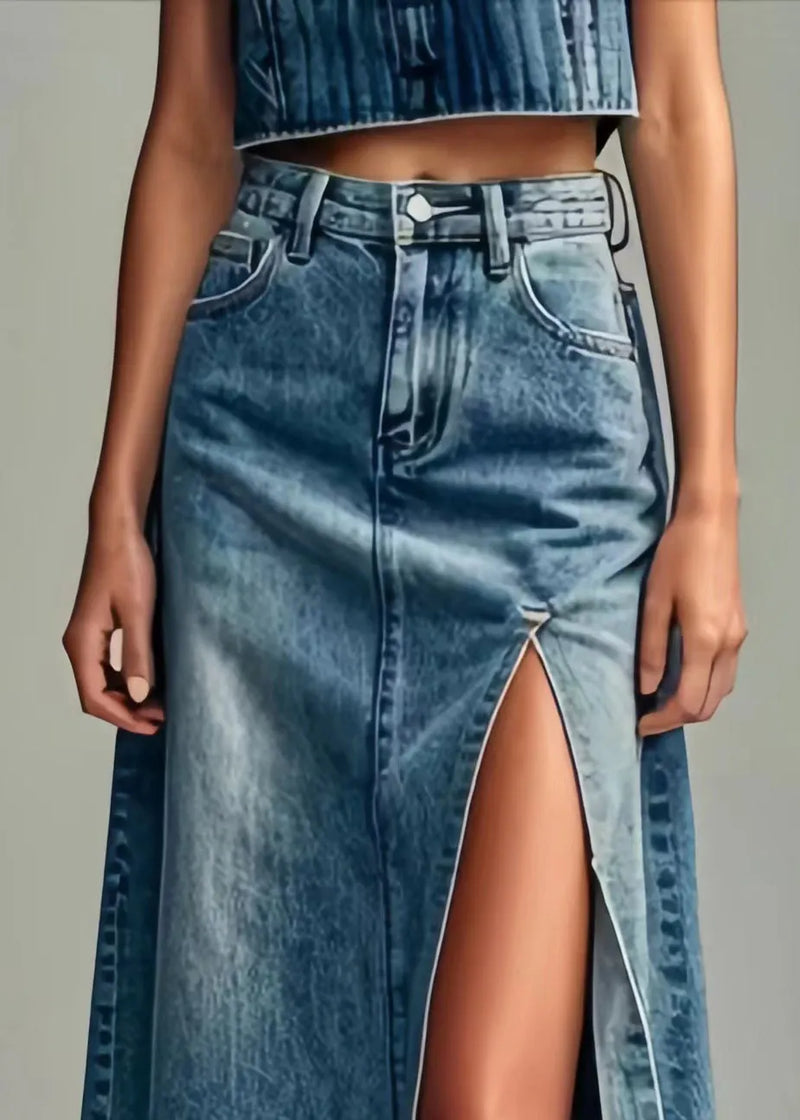 Modern Blue Side Open High Waist Denim Summer Skirts