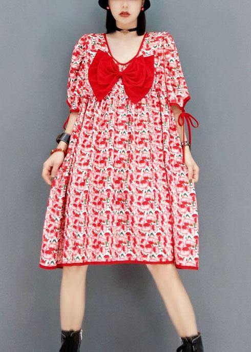 Diy Red V Neck Print Half Sleeve Fall Dresses