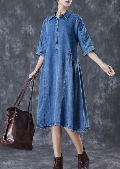 Handmade Blue Peter Pan Collar Denim a Line Dresses Half Sleeve