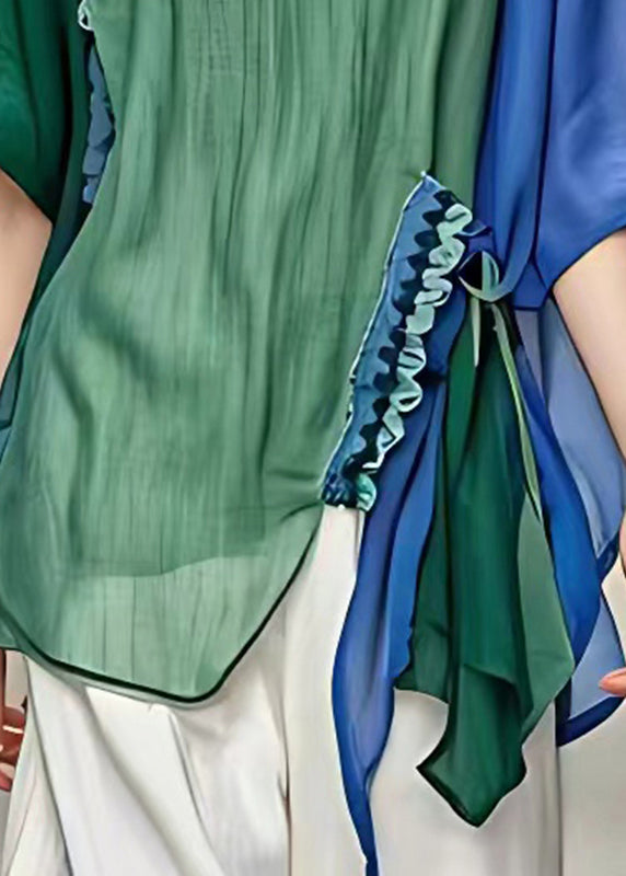 Green Asymmetrical Patchwork Shirt Fall