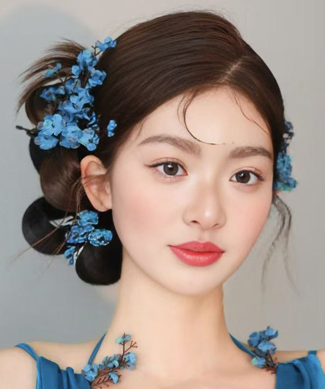 Chinese Style Blue Alloy Acrylic Hairpin Suit