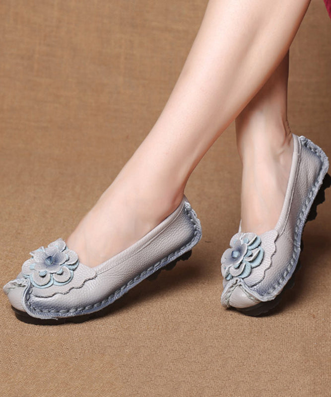 Light Grey Flower Splicing Flat Shoes
