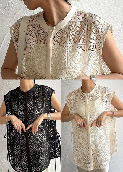 Black Oversized Hollow Out Lace Tops Sleeveless
