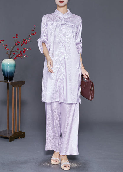 Light Purple Ruffled Tasseled Silk Two Pieces Set Fall