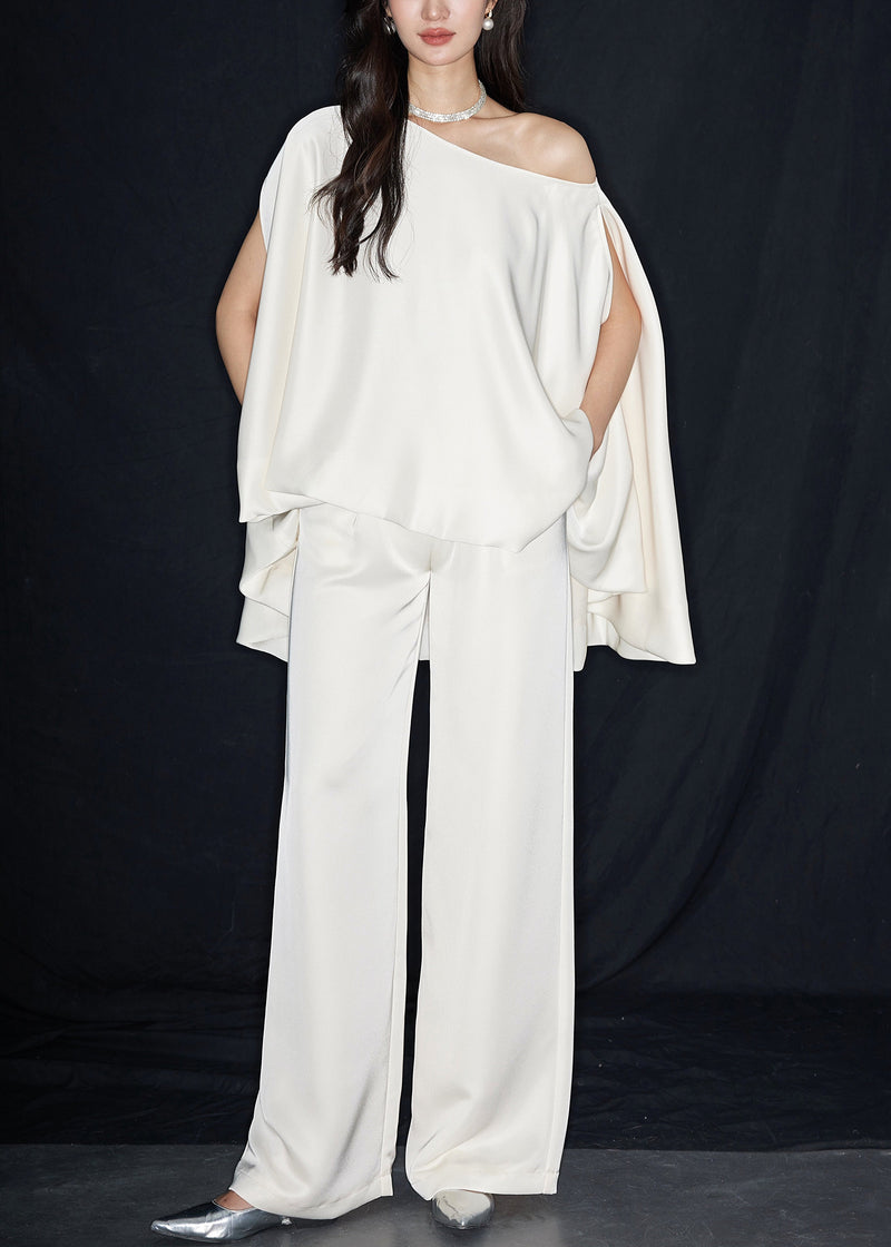 Loose Beige Asymmetrical Cotton Two Piece Set Summer