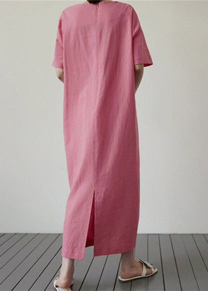 Slim Fit Pink O-neck Holiday Dress Short Sleeve
