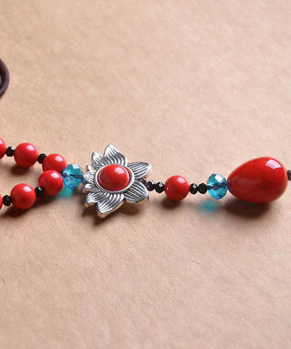 Crystal Patchwork Red Cinnabar Pendant Necklace