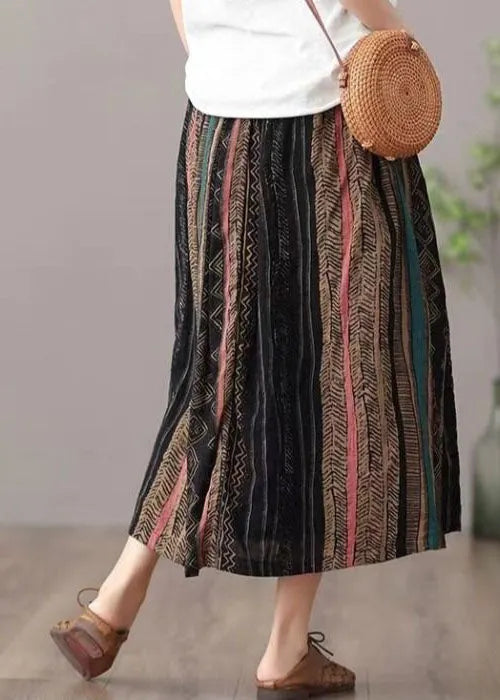 Green Wrinkled Patchwork Linen a Line Skirts Summer