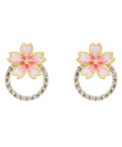 Diy Pink 14k Gold Zircon Oil Drip Stud Earrings
