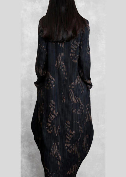 O Neck Spring Tunics Runway Black Print Long Dresses