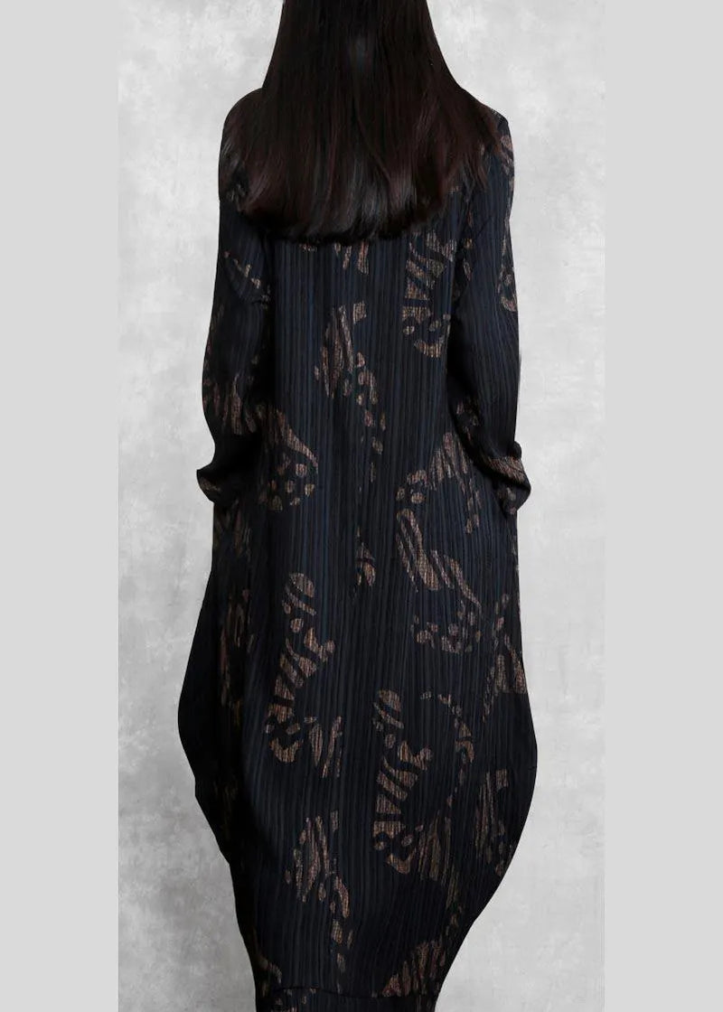 O Neck Spring Tunics Runway Black Print Long Dresses