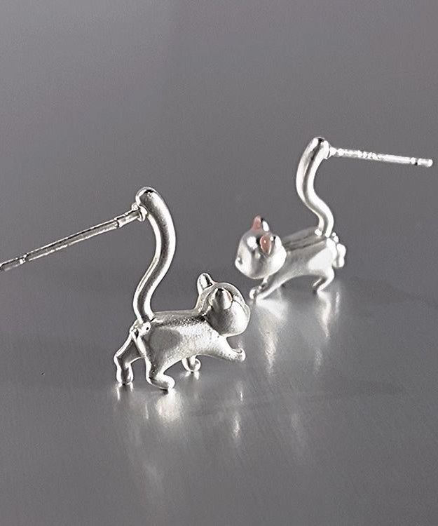 Original Design Silk Sterling Silver Little Cats Drop Earrings