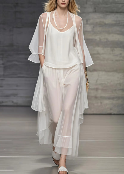 Simple White Oversized Draping Tulle Two Pieces Set Summer