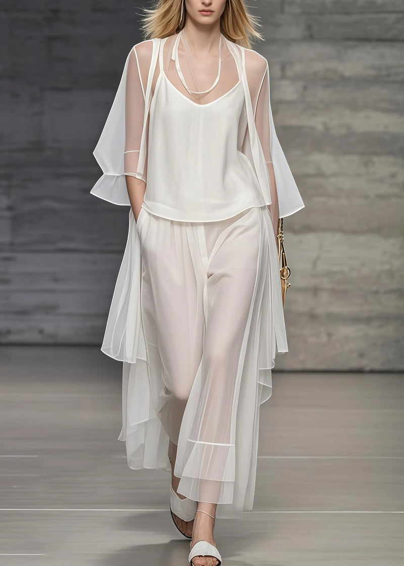 Simple White Oversized Draping Tulle Two Pieces Set Summer