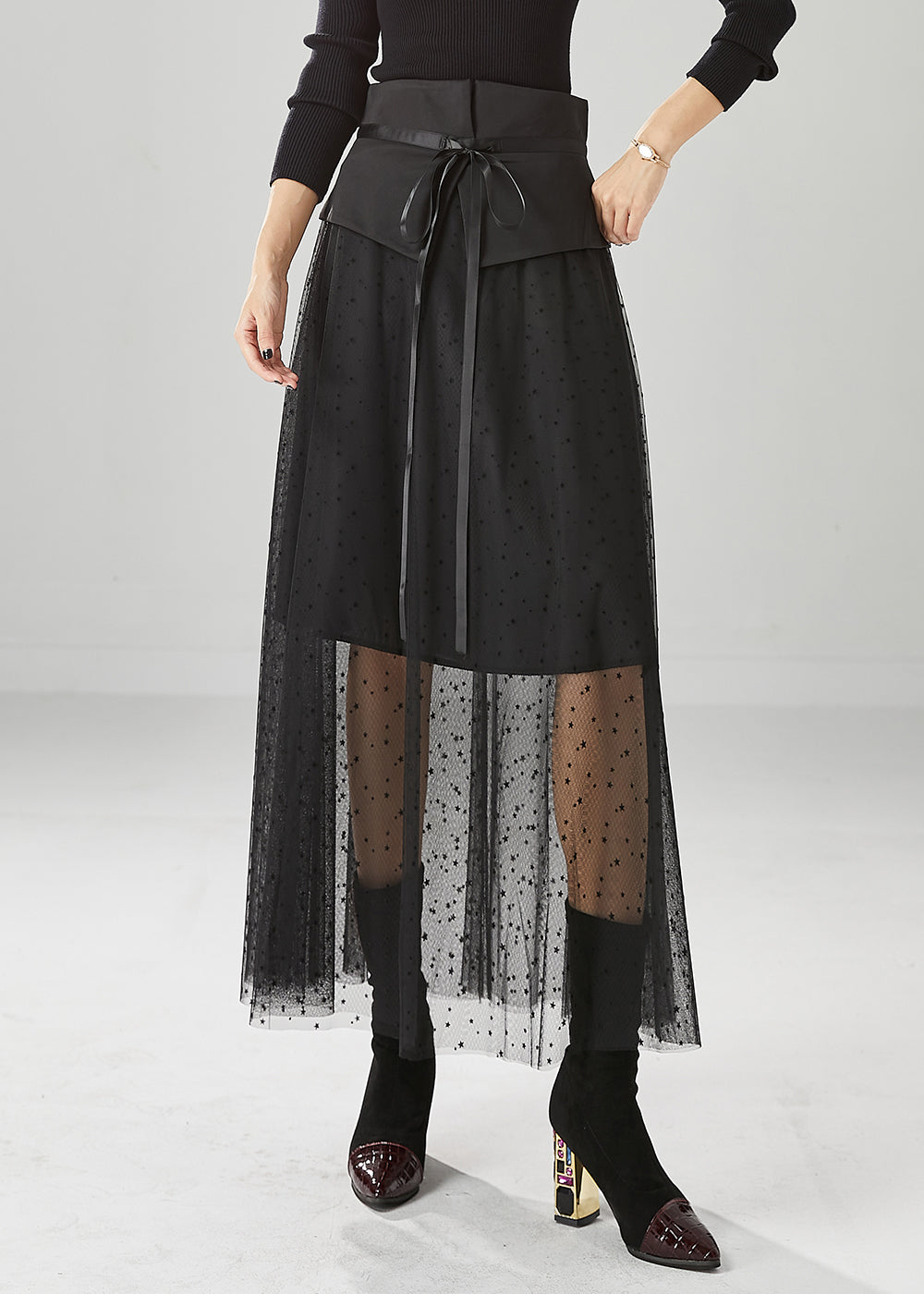 Black High Waist Silm Fit Tulle Skirts Summer