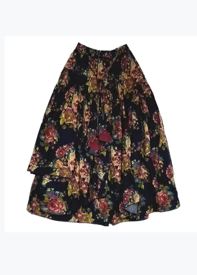 Style Printed Cotton Large Hem Asymmetrical Skirt Spring