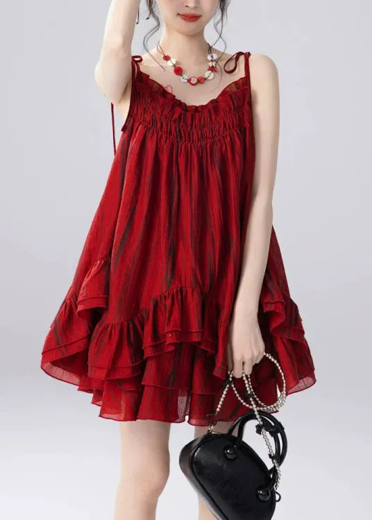 Red Ruffled Spaghetti Strap Top and Skirts Two Pieces Set Summer