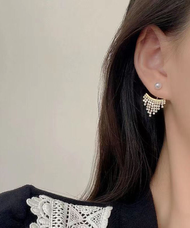 Classy Gold Sterling Silver Zircon Pearl Tasseldrop Earrings
