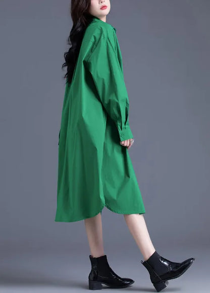 Tea Green Cotton Shirt Dress Peter Pan Collar Spring
