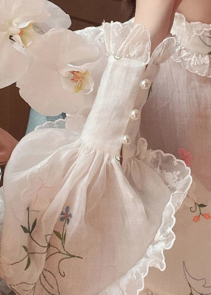 Fitted White Printing Shirts and Maxi Skirts Two Pieces Set Spring