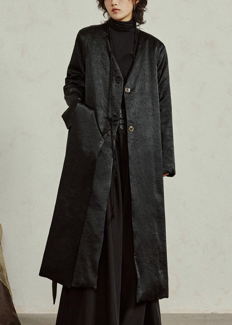 Black Neck Button Maxi Down Coat Winter