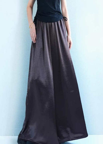 Loose Coffee Pockets Silk Wide Leg Pants Summer
