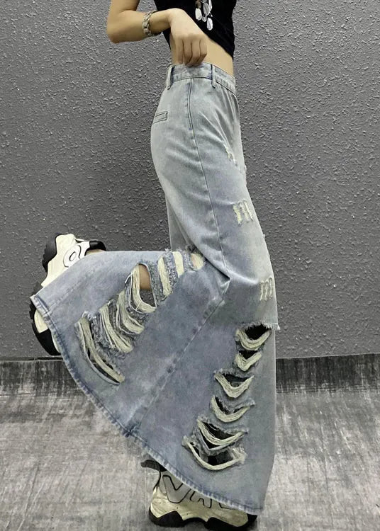 Light Blue Pockets High Waist Denim Skirt Summer