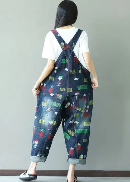 Dark Blue Print Jumpsuits Pockets Summer
