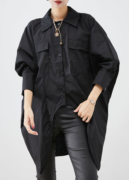 Black Oversized Low High Design Cotton Shirts Fall