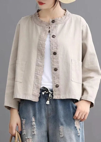 Black Button Embroideried Fall Denim Coat