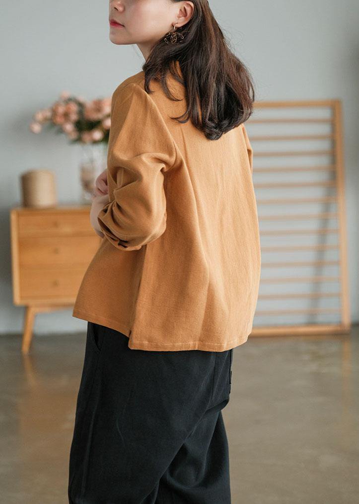 Unique Khaki Side Open Embroideried Fall Long Sleeve Shirt