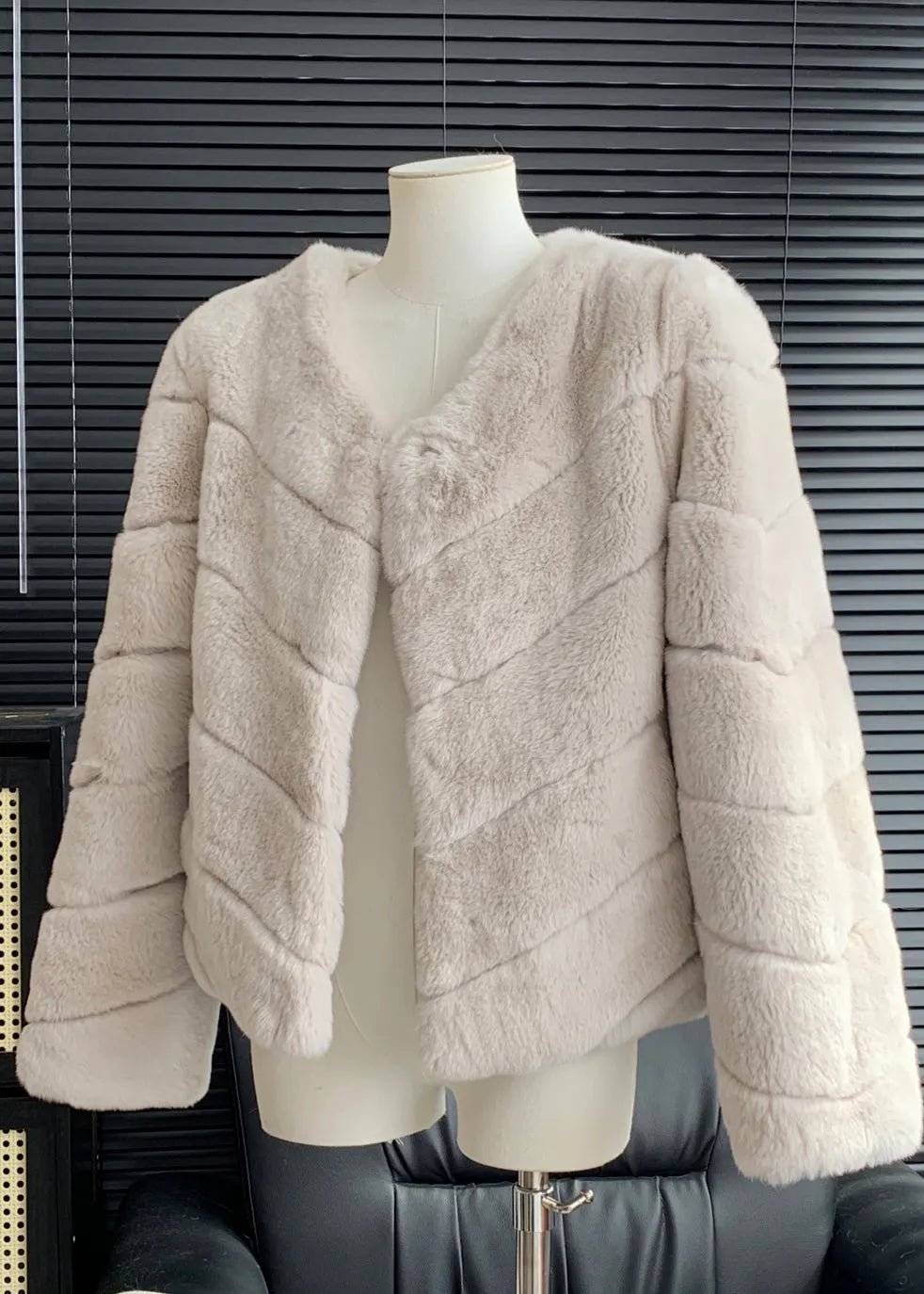 Light Blue Rabbit Hair Leather and Fur Coats Winter
