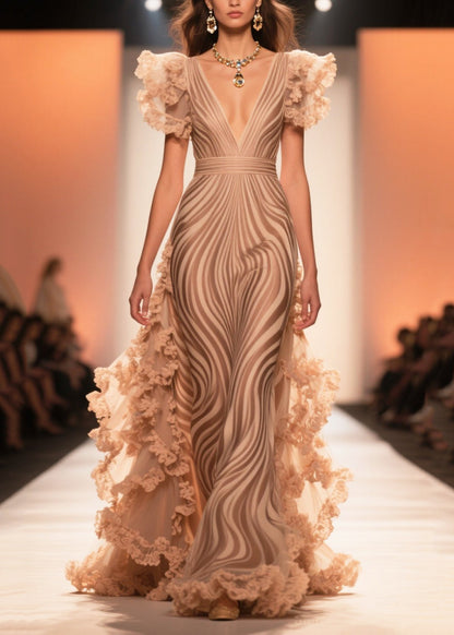 Zebra Pattern Ruffled Patchwork Chiffon Party Dress Summer