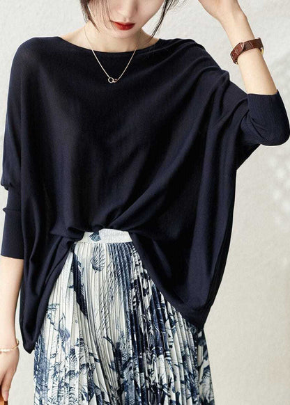 Navy O-neck Oversized Knit Top Batwing Sleeve