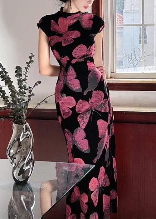 New Red Print High Waist Chiffon Long Dresses Summer