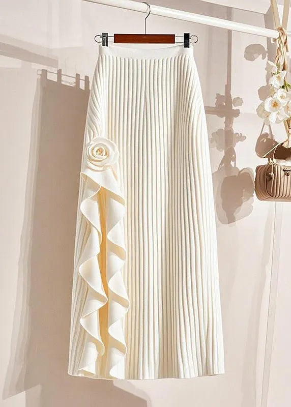 Organic Beige Striped Patchwork Knit Maxi Skirt Spring