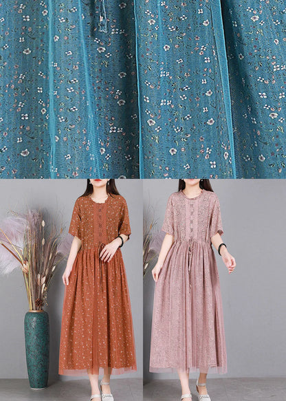 Style Blue Embroideried Ruffles Tulle Long Dresses Short Sleeve
