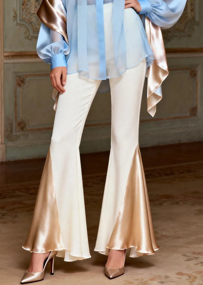 Peter Pan Collar Patchwork Silk Two Piece Suit Set Spring