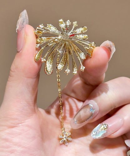 New Year Red Copper Overgild Zircon Fireworks Tassel Hairpin