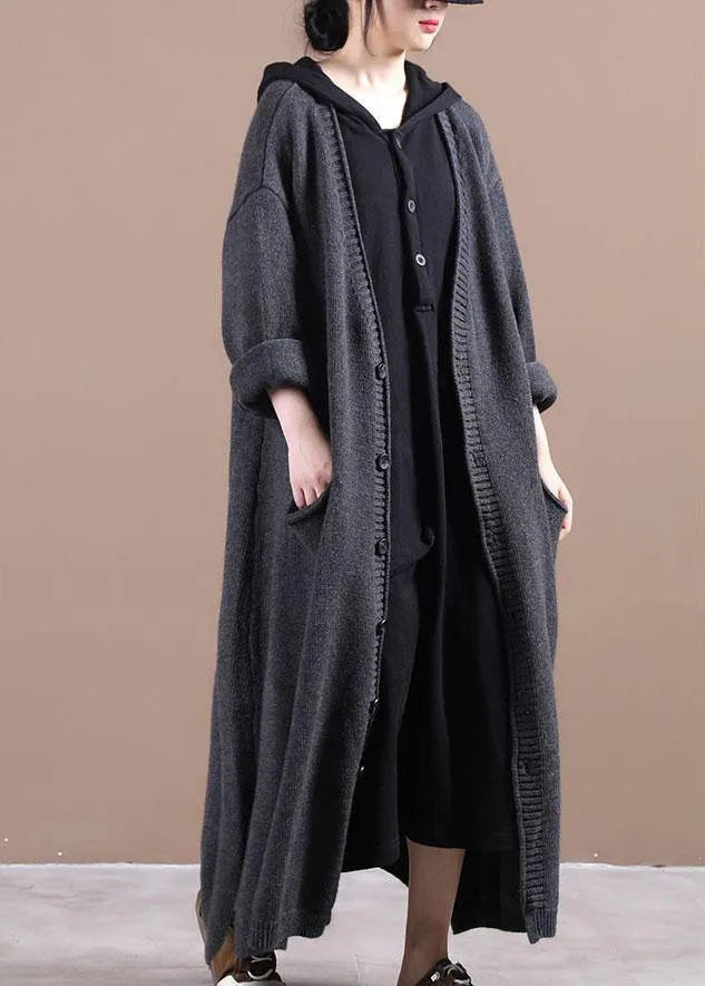 Organic Dark Grey Side Open Fall Cardigans Long Coat