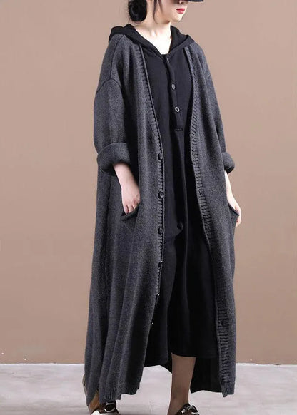 Organic Dark Grey Side Open Fall Cardigans Long Coat