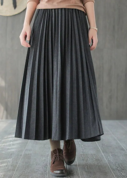 Italian Grey Black Woolen Pleated Fall Skirts