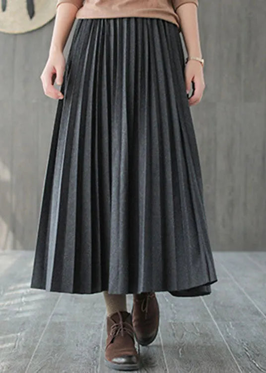 Italian Grey Black Woolen Pleated Fall Skirts