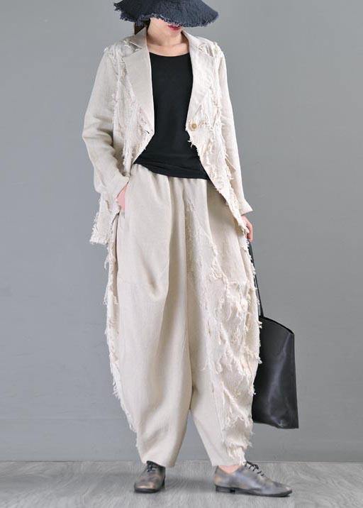 Beige Pockets Cotton Linen Coat Summer