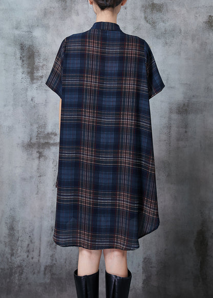 Navy Oversized Plaid Chiffon Two Pieces Set Summer