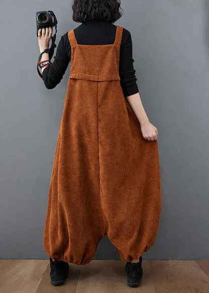 Unique Chocolate Pockets Lantern Corduroy Jumpsuit Spring