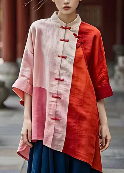 Red Stand Collar Low High Design Top Summer